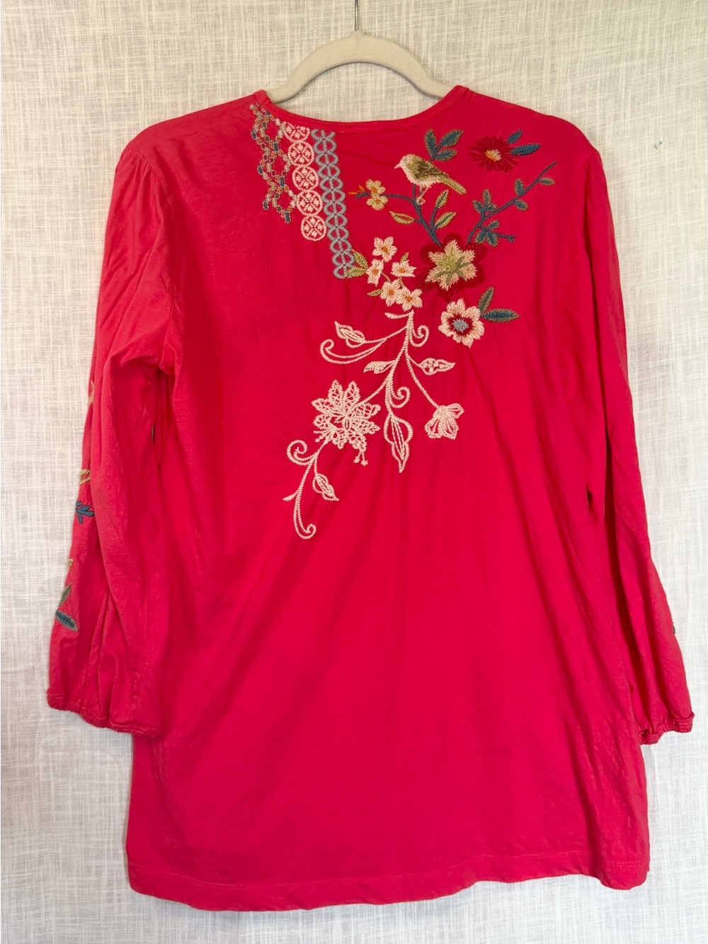 Johnny Was Ellia Fuchsia Embroidered Bird Floral Tunic Boho Cottagecore M - Picture 12 of 15